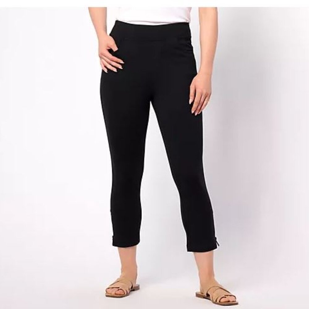 Belle by Kim Gravel Regular Coastal Crop Perfect Ponte Pant SIze 14 Black